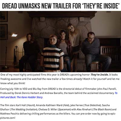 DREAD UNMASKS NEW TRAILER FOR THEY’RE INSIDE!